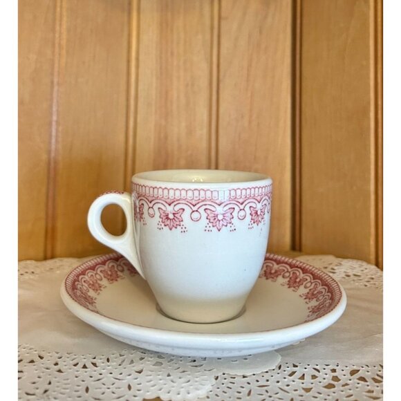 Vintage Jackson China Red Pattern Demitasse Cup Saucer Set Restaurant Teacup Ret - Picture 1 of 10